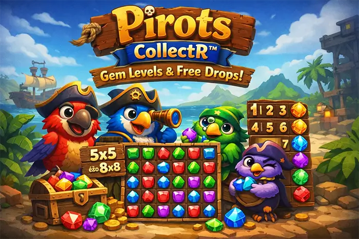 Pirots slot βασικά στοιχεία με CollectR, πλέγμα 5x5 έως 8x8, RTP 94 και max κέρδος 10000x