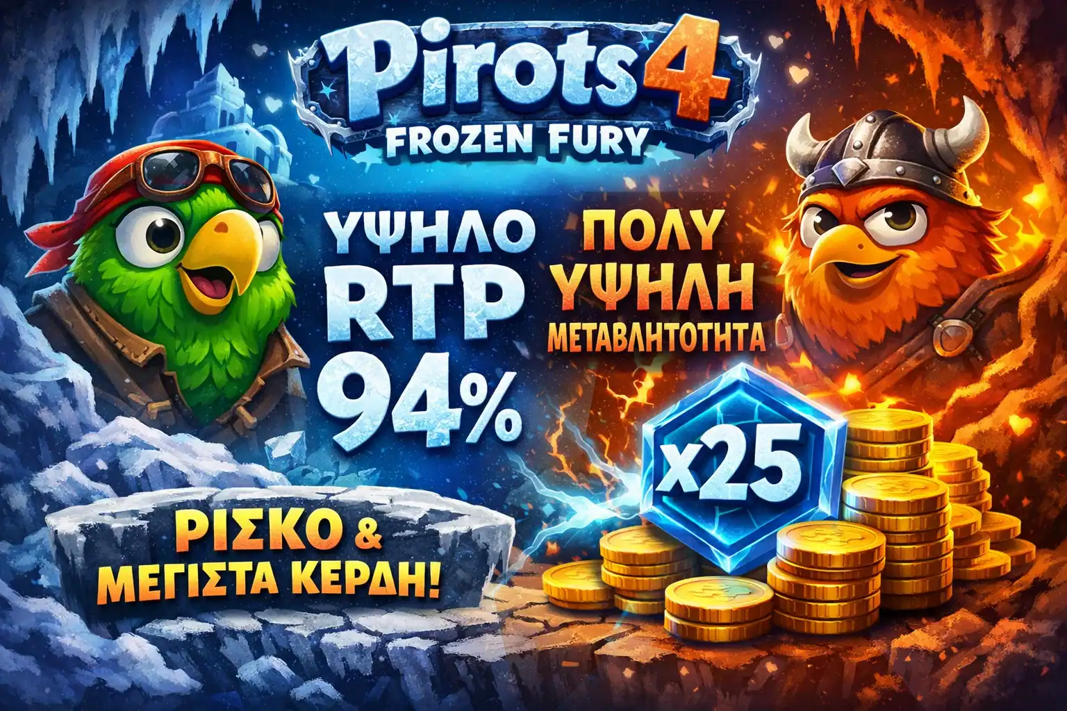 RTP 94 και πολύ υψηλή volatility στο Frozen Fury με σπάνιο Coin Game trigger και μεγάλα dry spells