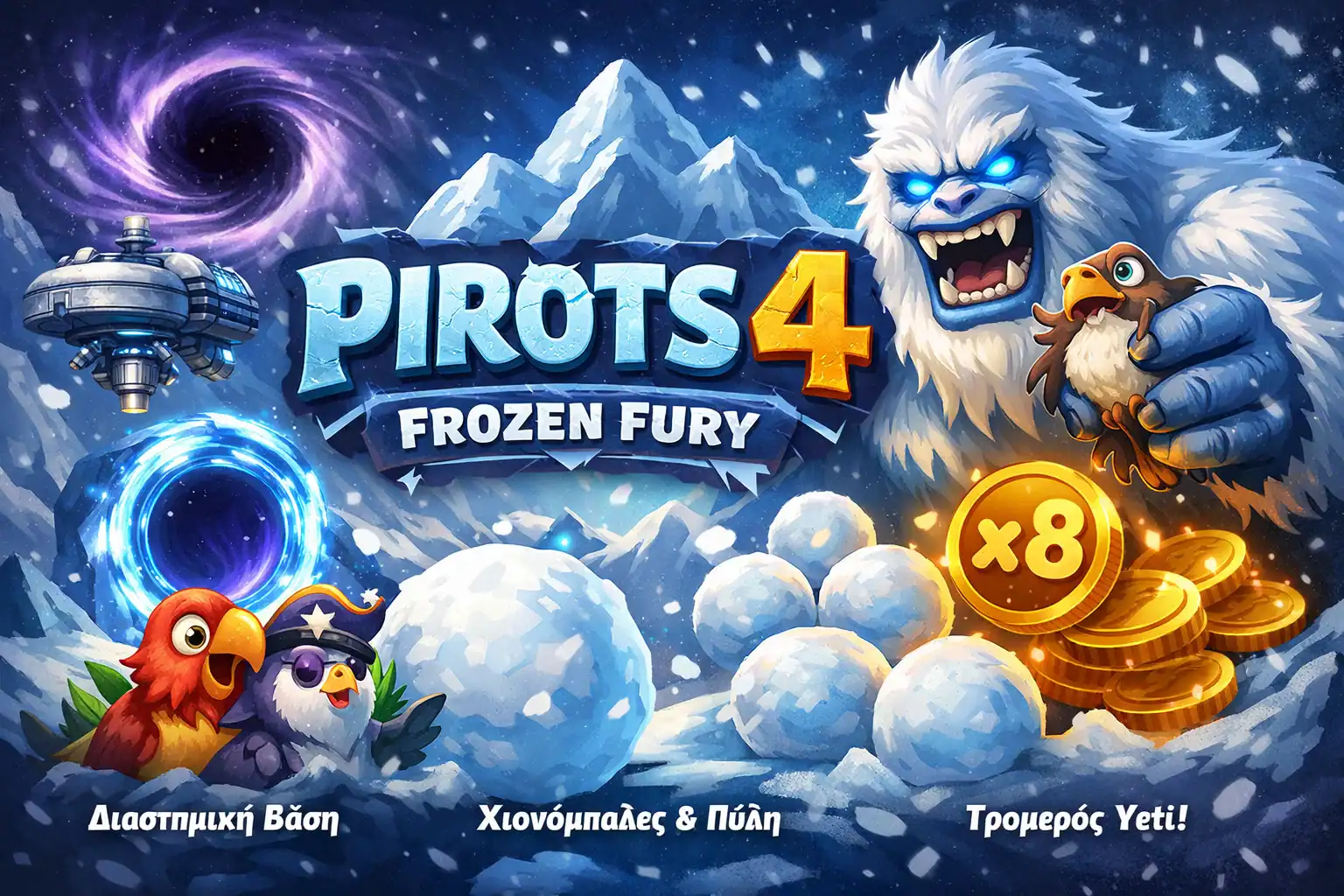 Pirots 4 Frozen Fury με Yeti villain, CollectR 6x6, RTP 94, Coin Game και αποκλειστικά Snowballs και Space Portals