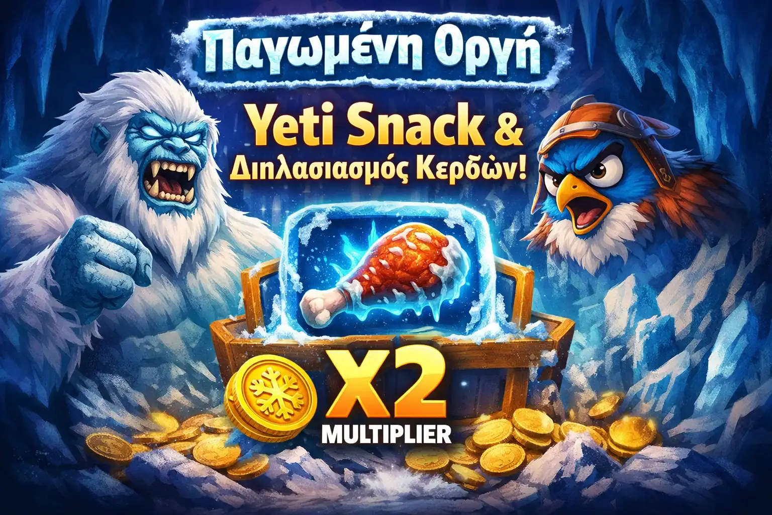 Yeti Snack multiplier στο Frozen Fury με κλιμάκωση από x1 έως x32 και γεωμετρική αύξηση Coin Game