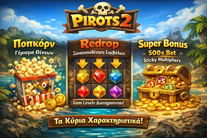 Αναλυτικός οδηγός των τριών νέων features του Pirots 2 με Popcorn, Redrop και Super Bonus