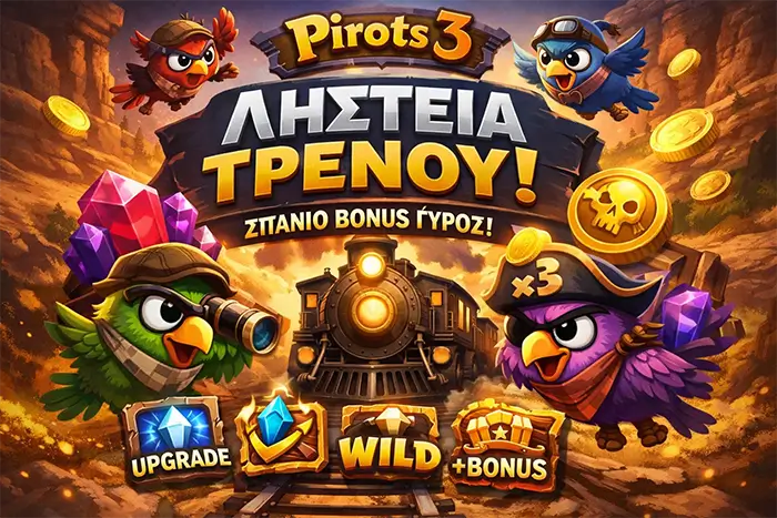 Το Train Heist στο Pirots 3 με backdrop θέσεις και έως τρία extras όπως Upgrade, Coin, Bonus και Wild