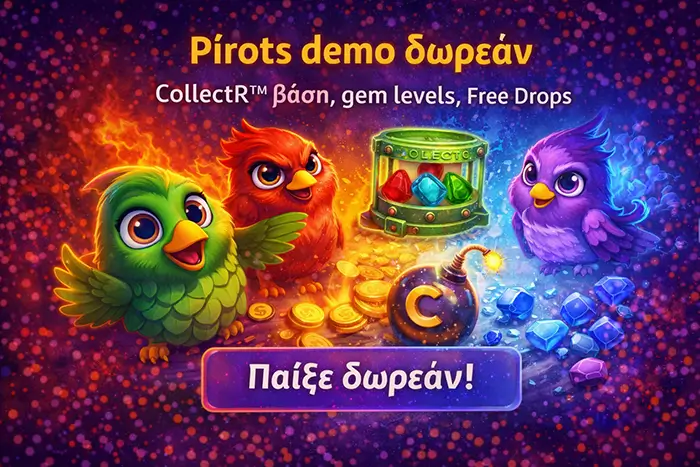 Pirots demo δωρεάν με CollectR 5x5 έως 8x8, gem levels 1 έως 7, Free Drops και X-iter σε virtual credits
