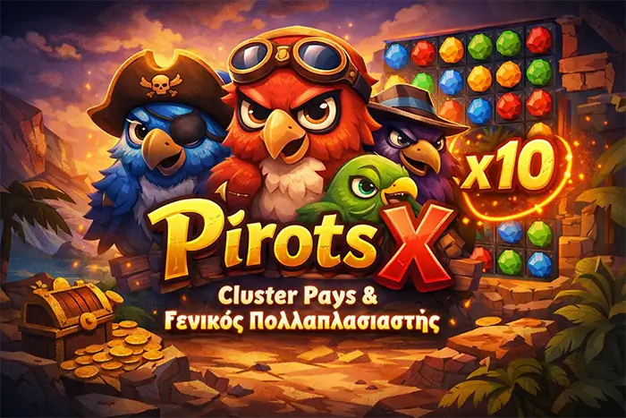 Pirots X slot με Cluster Pays, global multiplier, Wild Split, Wild Merge και RTP 94 από την ELK Studios